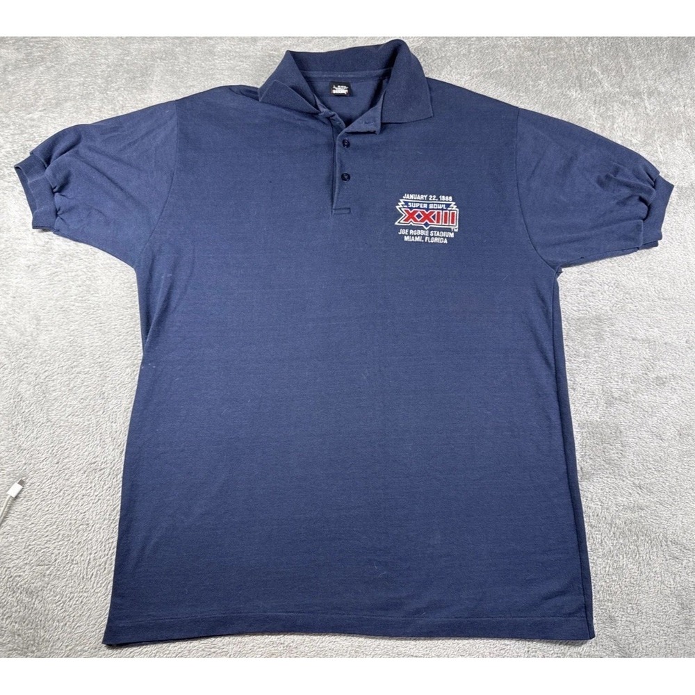 Vintage Super Bowl XXIII 1989 Miami Florida Embroidered Polo Navy Size‎ Large